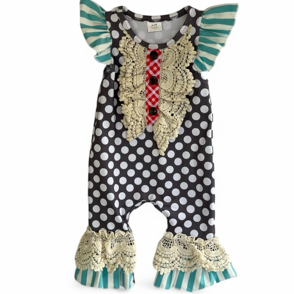 Romper Baby Girls Boutique Polka Dot Ruffle Romper Size: 0-3 Months